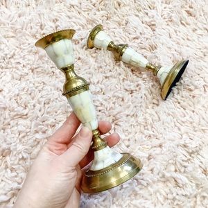 Set of Two (2) Gold & Seashell Candleholders